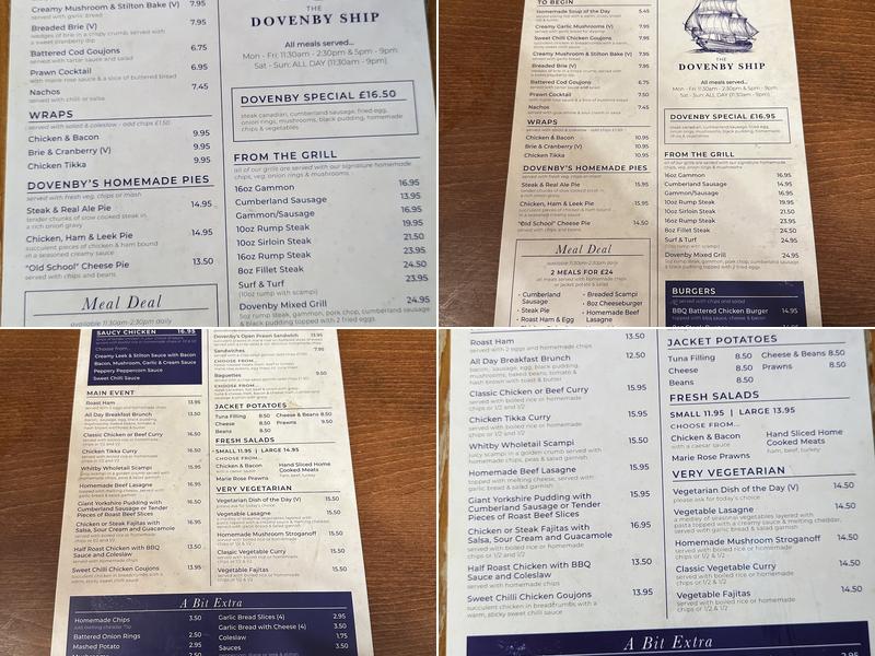 The Dovenby Ship Menu