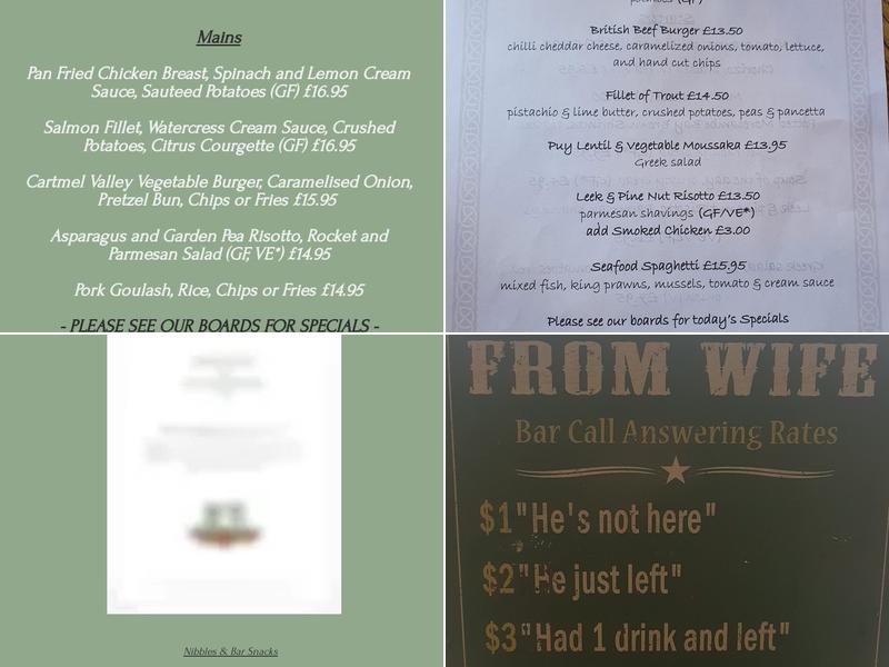 The Pig and Whistle Menu