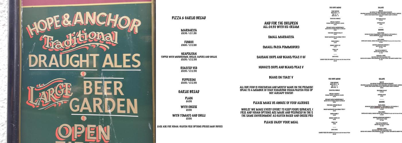 Hope & Anchor Menu