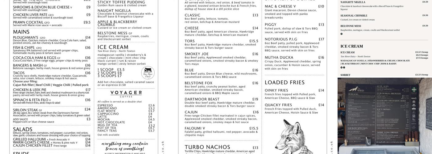 The Tors Inn Menu