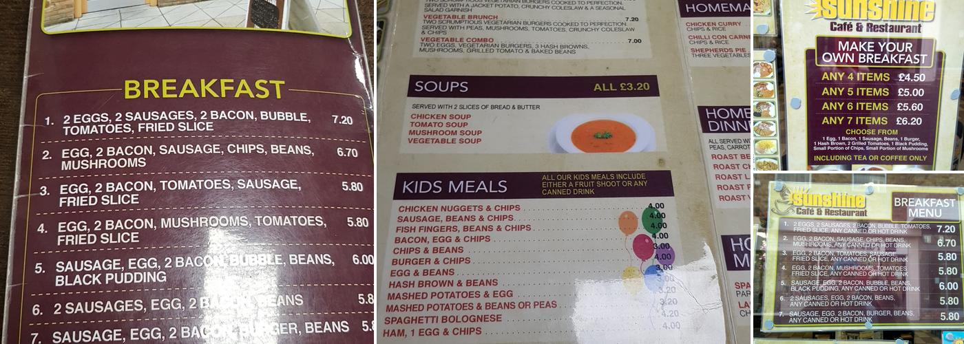 Sunshine Cafe Menu