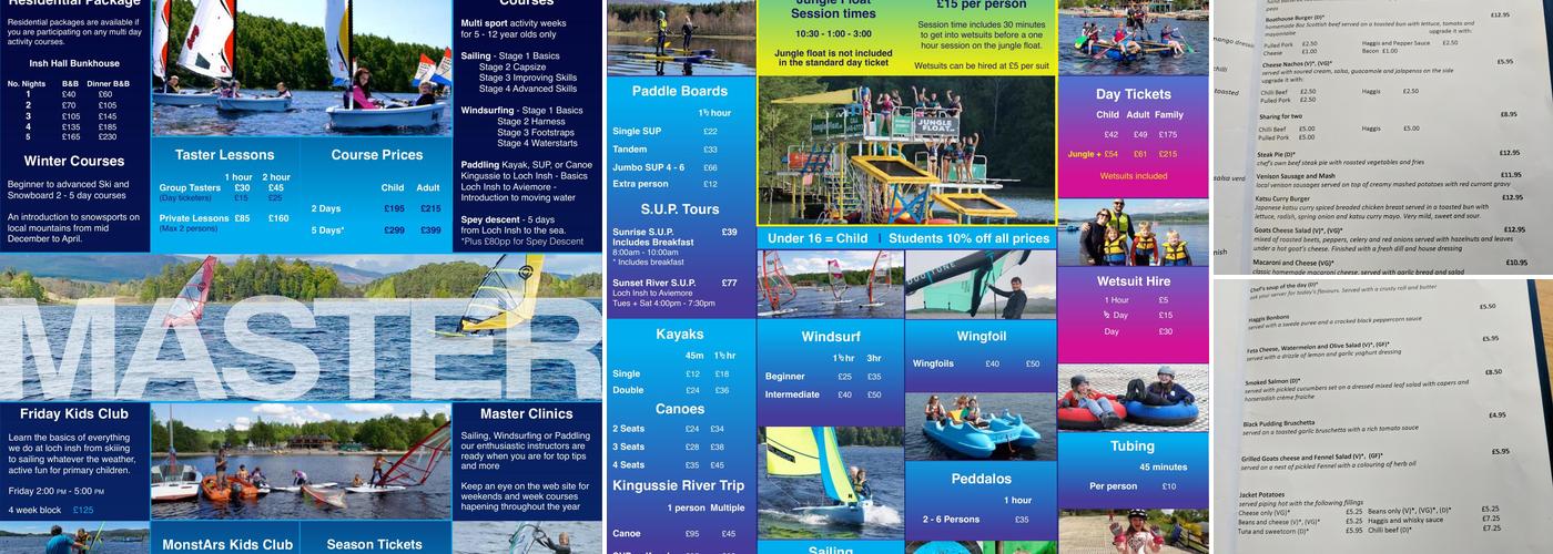 Loch Insh Outdoor Centre Menu