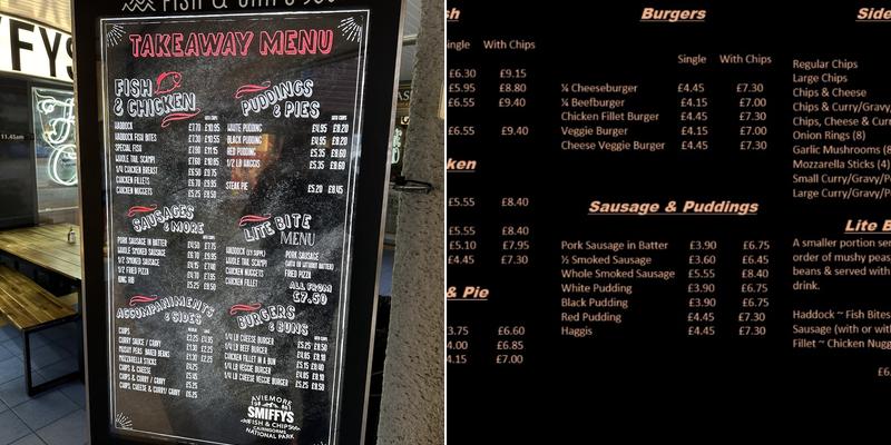 Smiffy's Menu