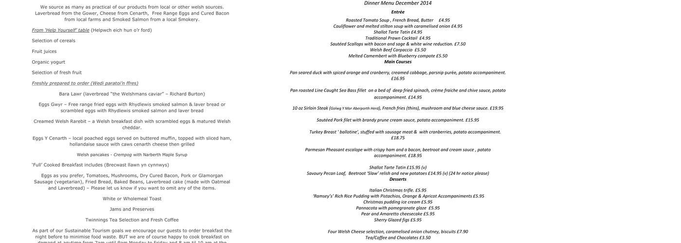 Caemorgan Mansion Menu