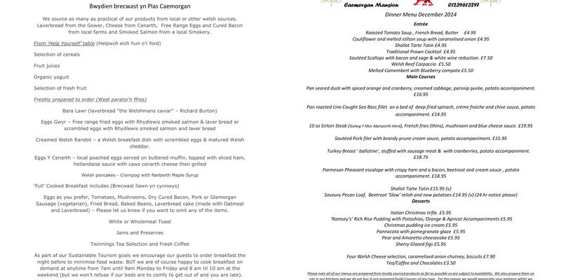 Caemorgan Mansion Menu