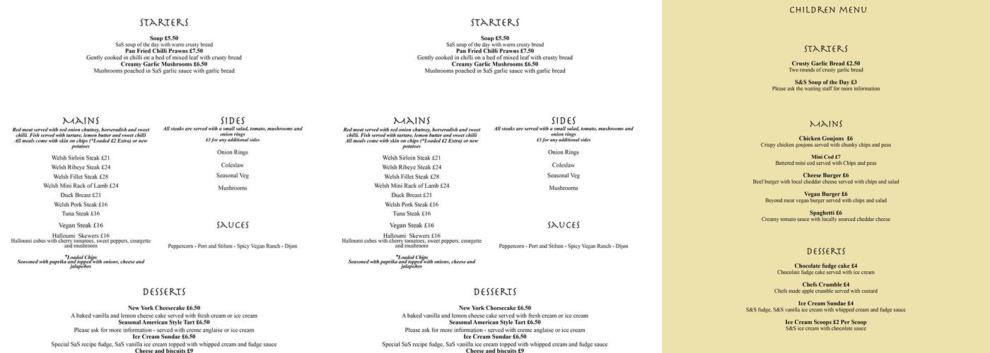 Flambards Hotel Sear & Sizzle Menu
