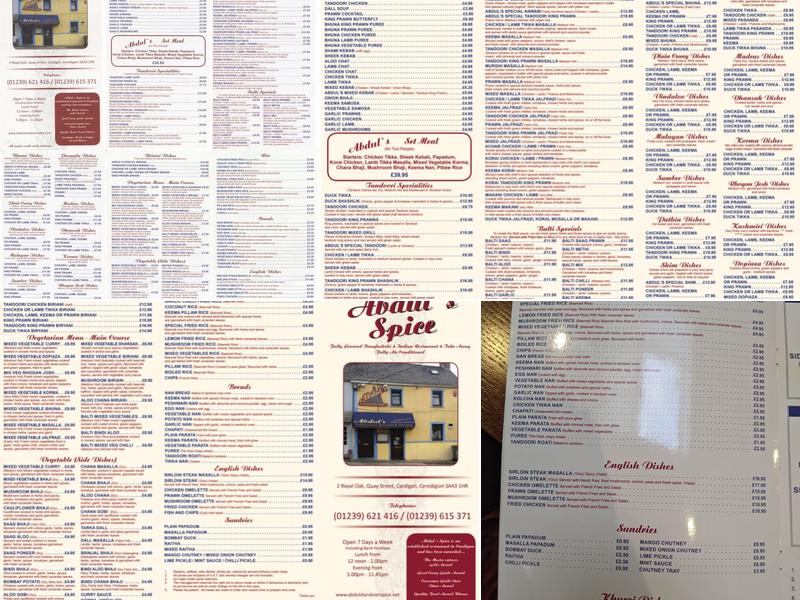 Abdul's Tandoori Spice Menu
