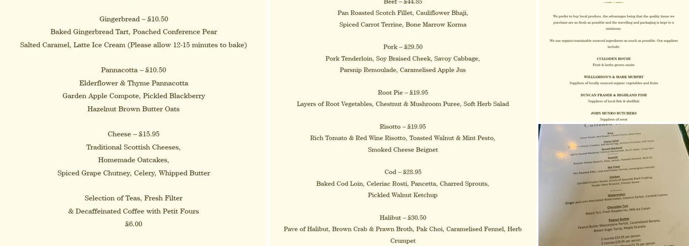 Culloden House Hotel Menu