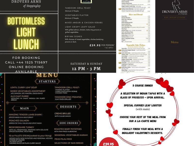 Drovers Arms, Steppingley Menu