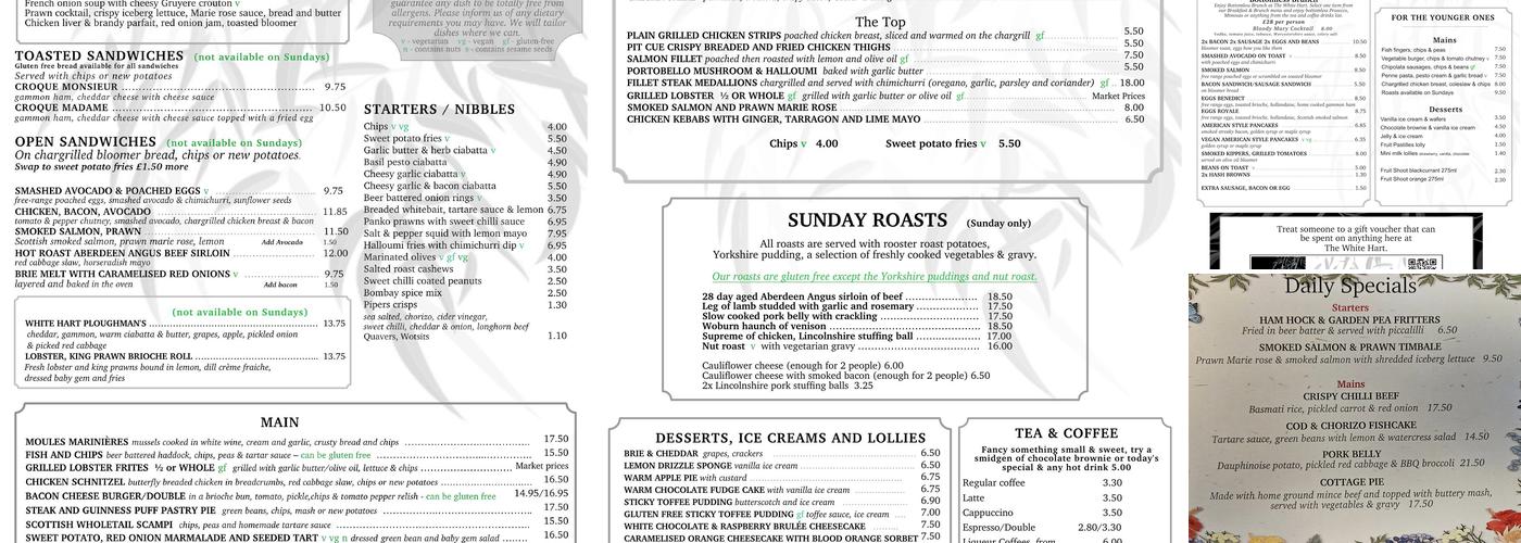 The White Hart Flitton Menu