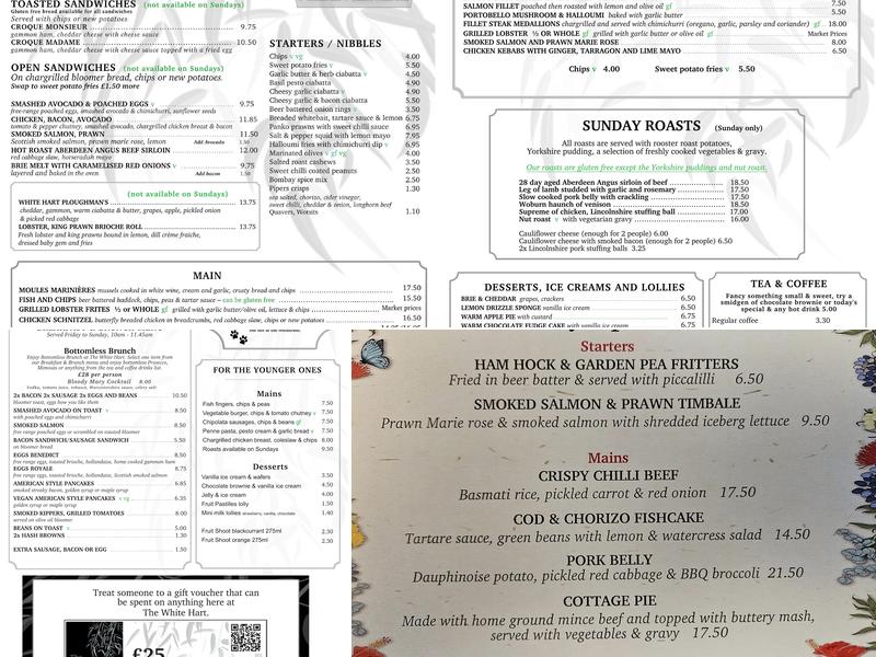 The White Hart Flitton Menu