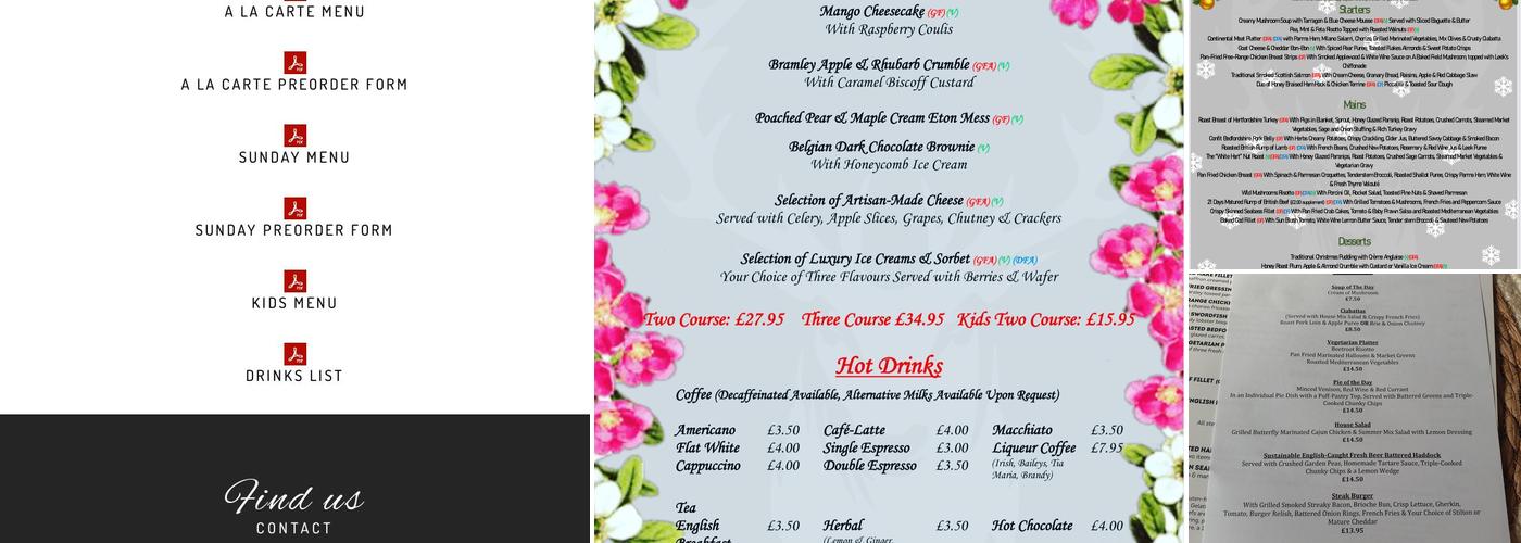The White Hart at Maulden Menu
