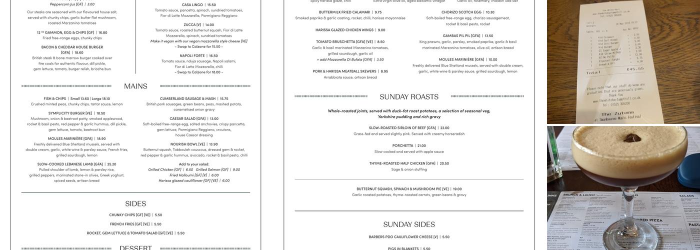 The White Hart Menu