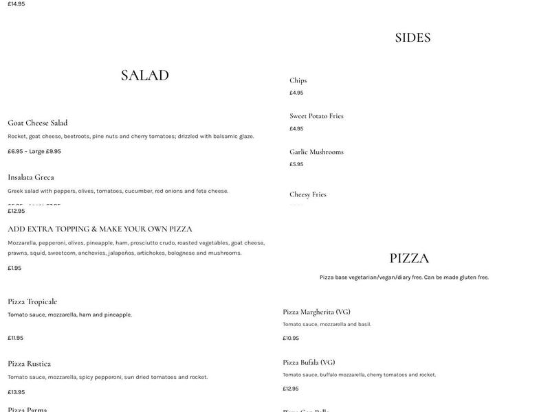 La Piccola Italia Menu