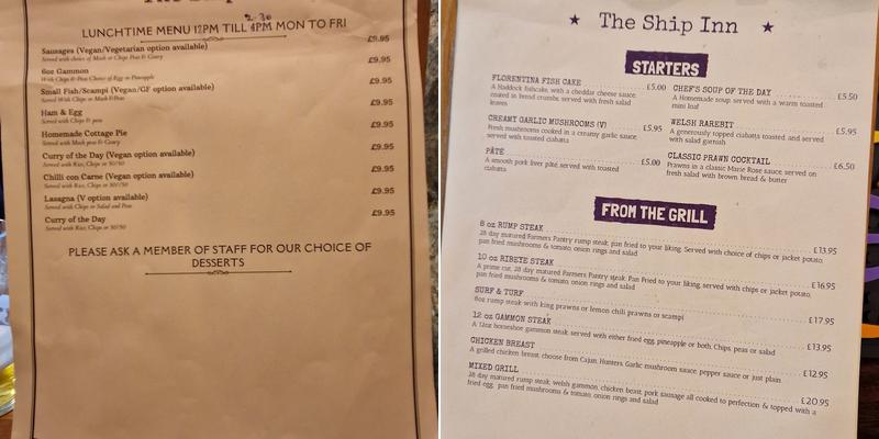 The Ship Inn Menu