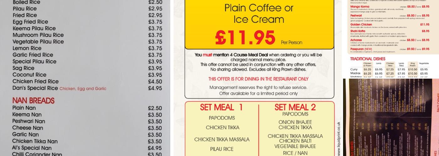 balti hut Menu