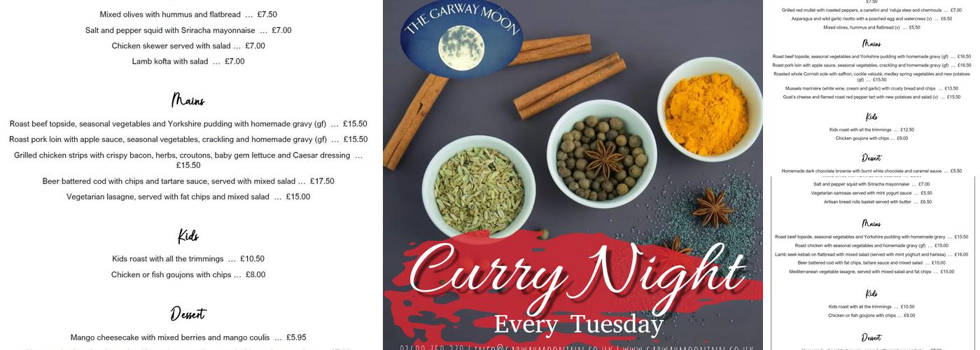 The Garway Moon Inn Menu