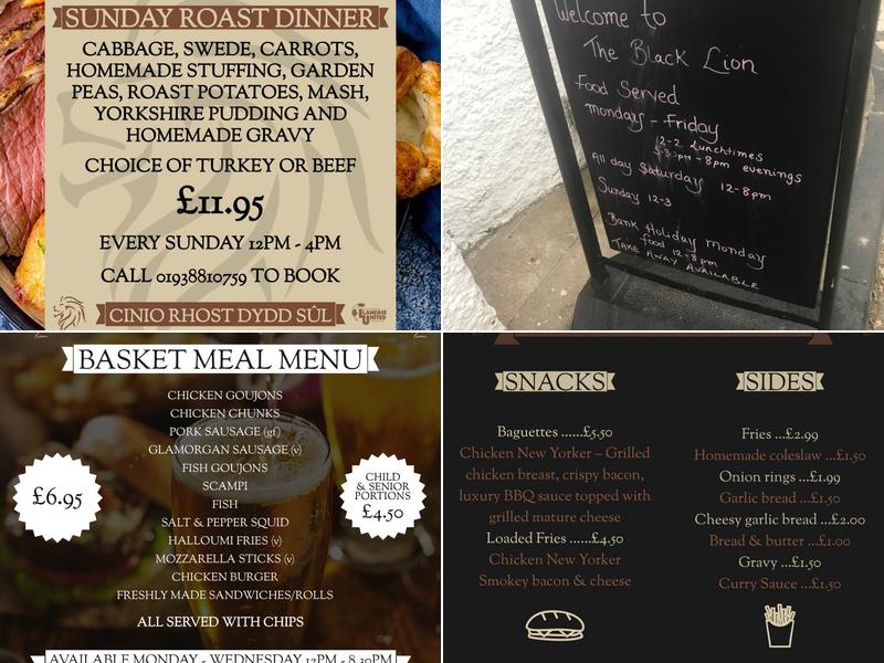 The Black Lion Menu