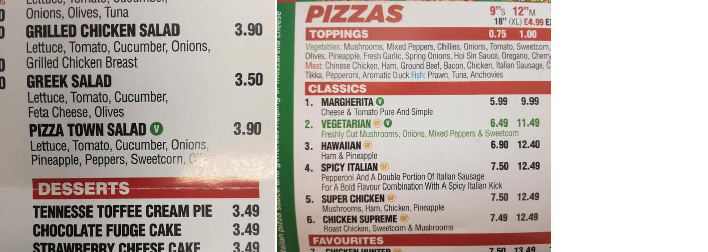 AJ Pizza Town Menu