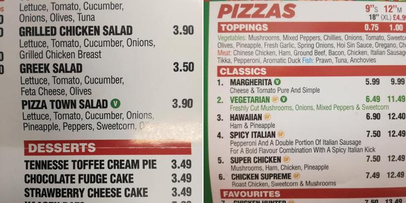 AJ Pizza Town Menu