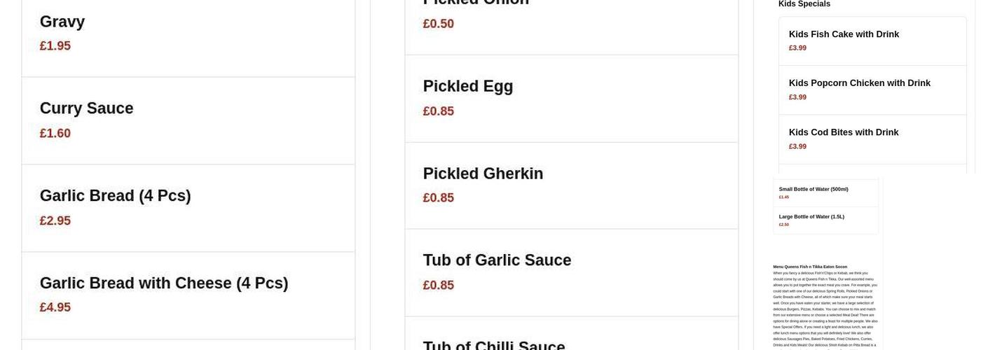 Queens Fish n Tikka Menu