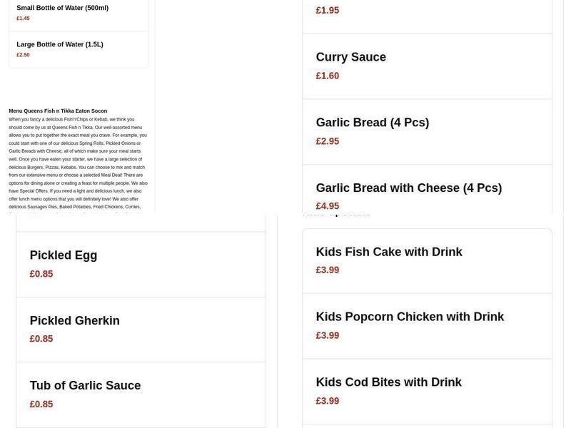 Queens Fish n Tikka Menu