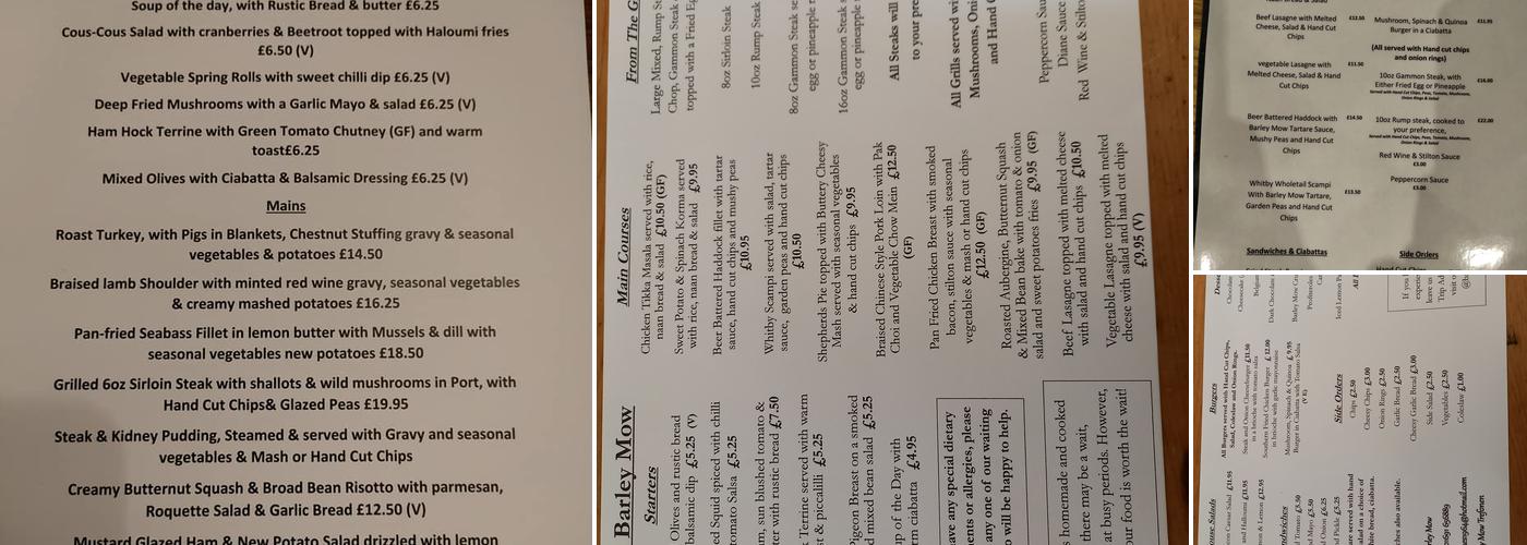 Barley Mow Inn Menu