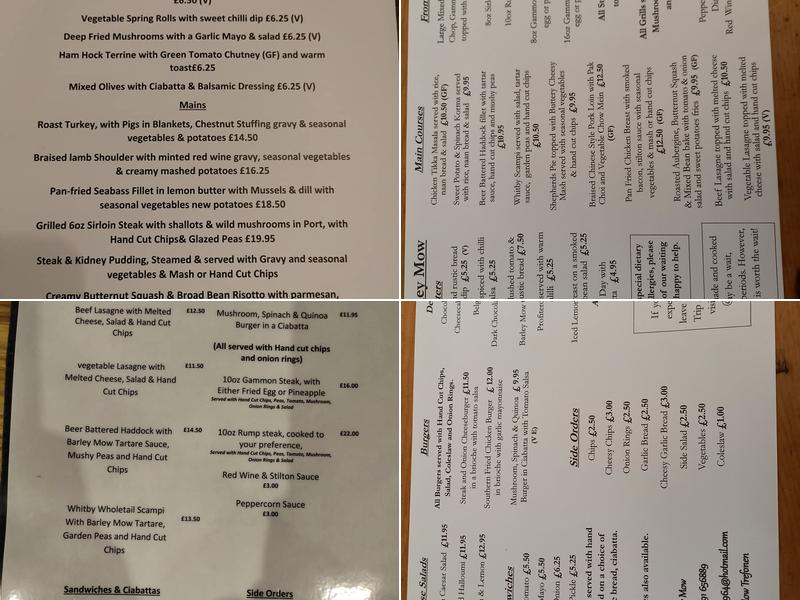 Barley Mow Inn Menu