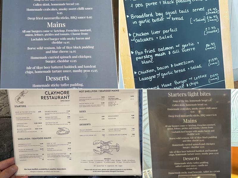 Claymore Restaurant Menu
