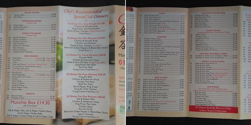 Golden Valley Chinese Takeaway Menu