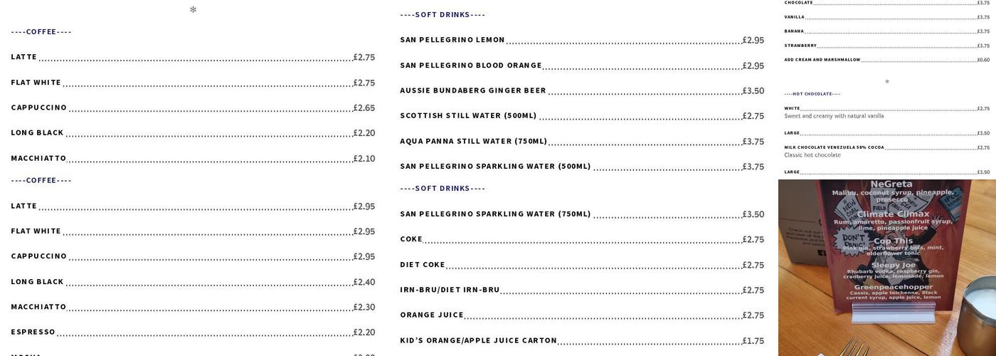 Riverhill Cafe, Bar & Restaurant Menu
