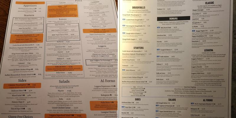 Pizza Express Menu