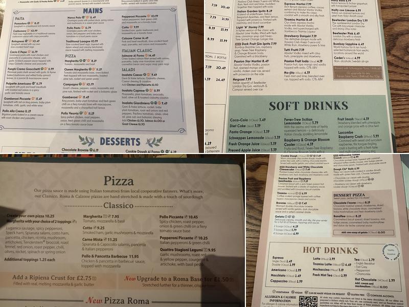 Bella Italia - Milton Keynes Stadium Menu