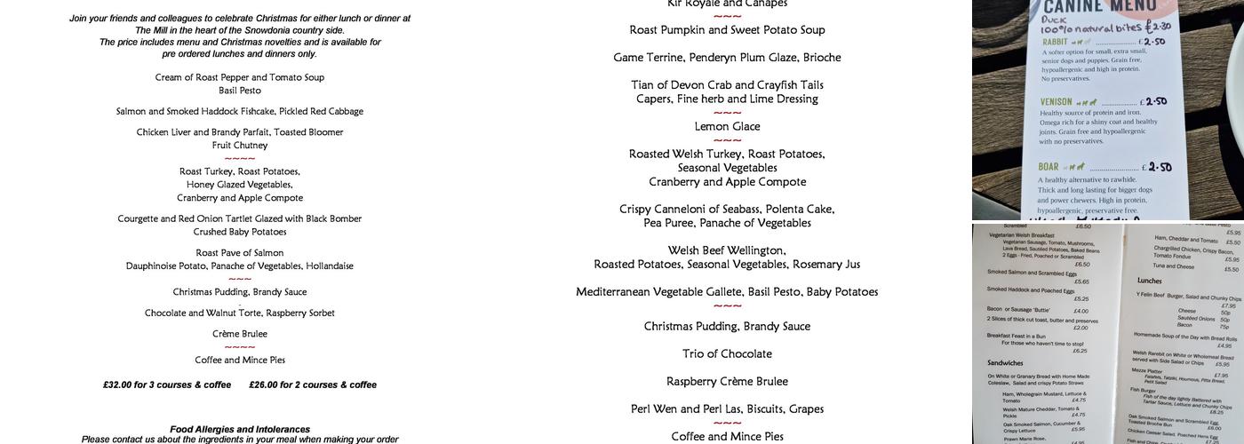 The Mill Bistro Y Felin Menu