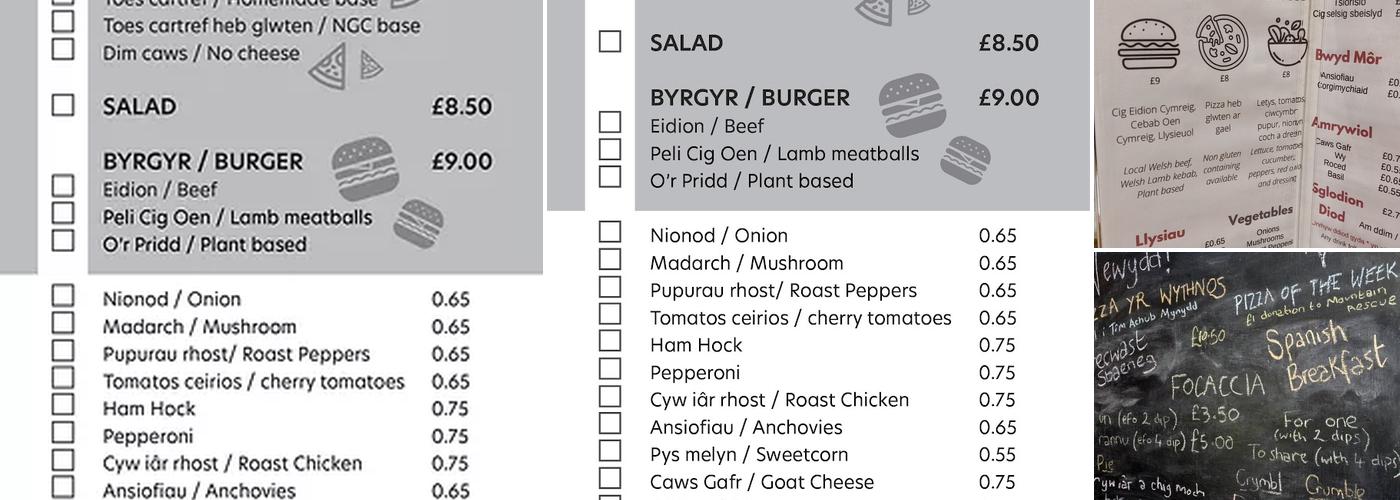Gallt Y Glyn Hostel - Pizza a Peint Menu