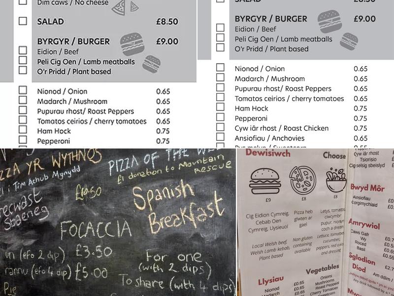 Gallt Y Glyn Hostel - Pizza a Peint Menu