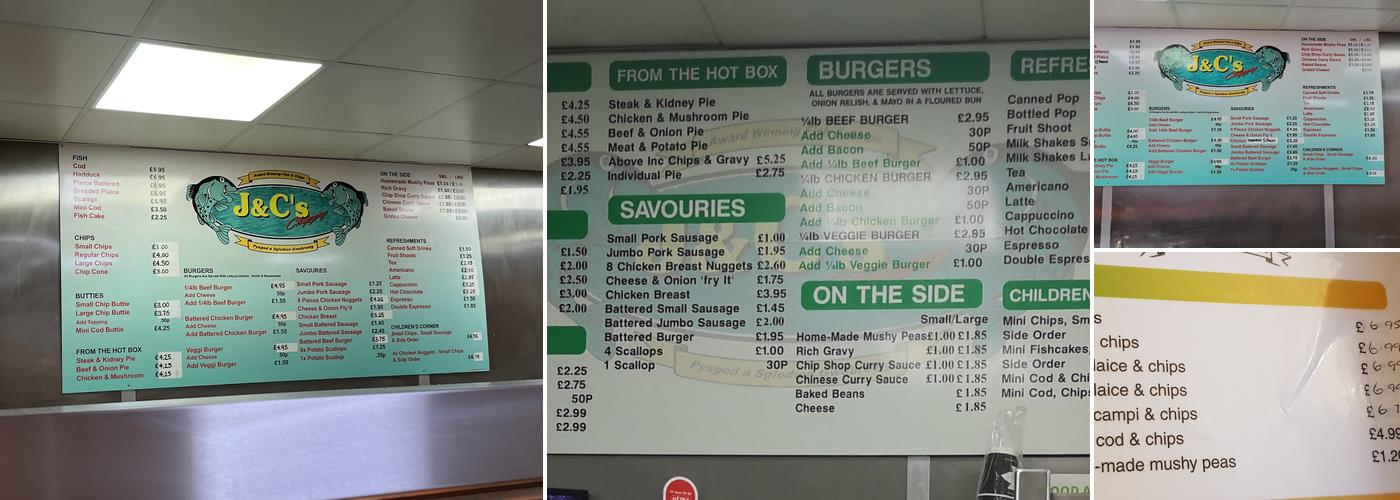 J & C's Chippy Menu