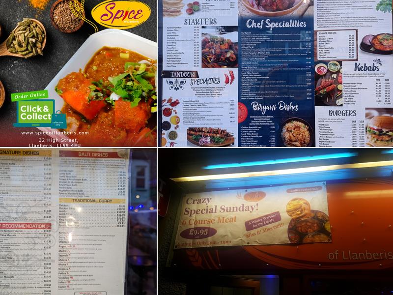 Spice of Llanberis Menu