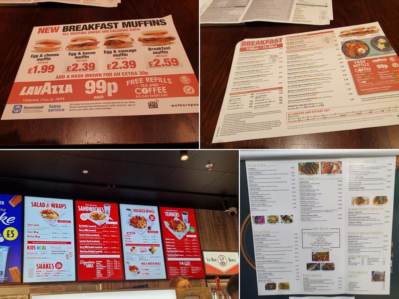 Wetherspoon Menu