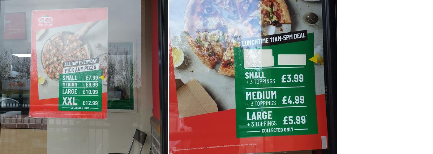 Papa Johns Pizza Menu