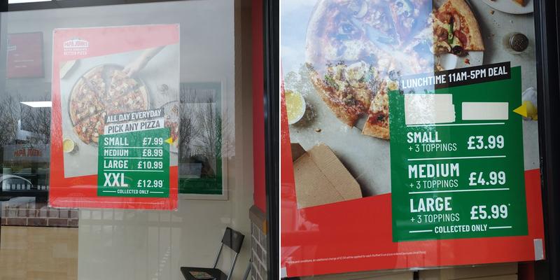 Papa Johns Pizza Menu