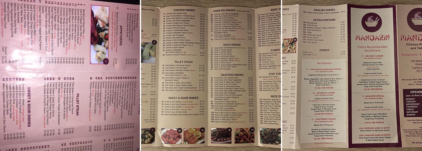 Mandarin Gardens Menu