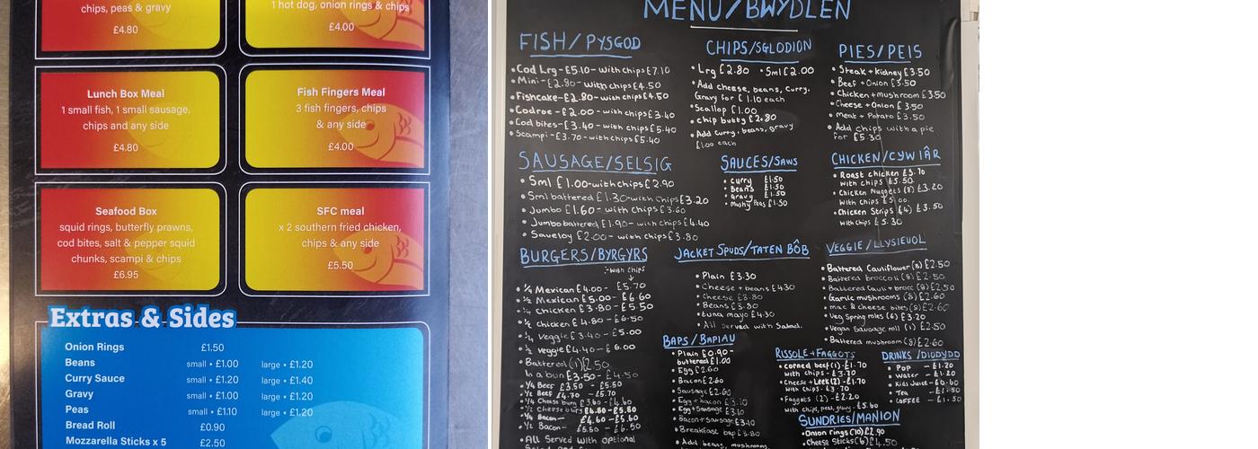 Llanon fish bar Menu