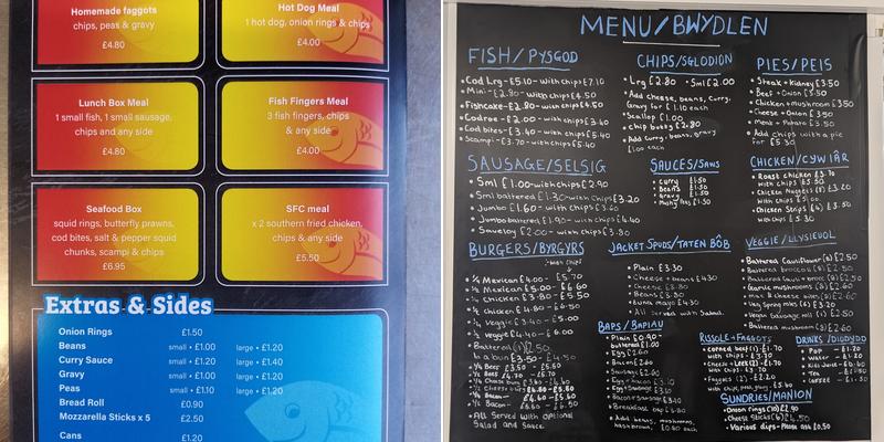 Llanon fish bar Menu
