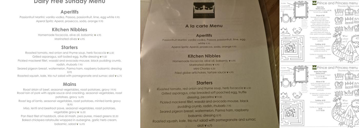The Crown Inn Menu