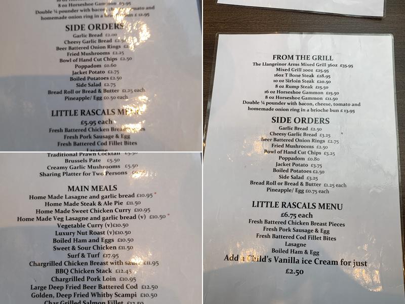 Llangeinor Arms Menu