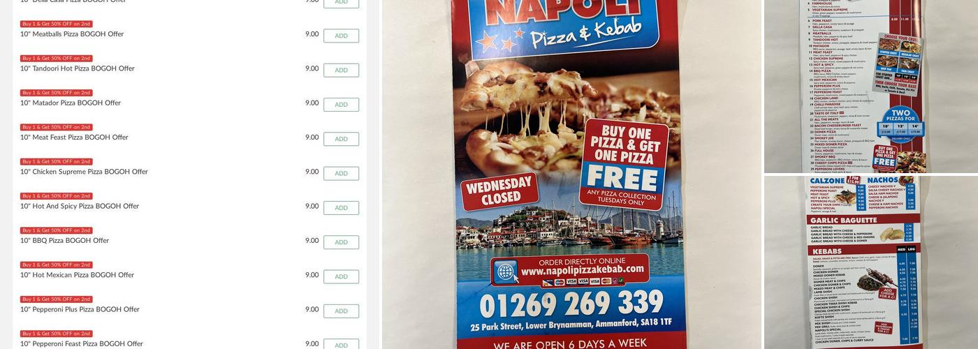 Napoli Pizza & Kebab Menu