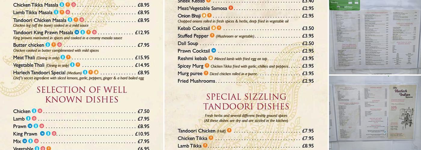 Harlech Tandoori Menu