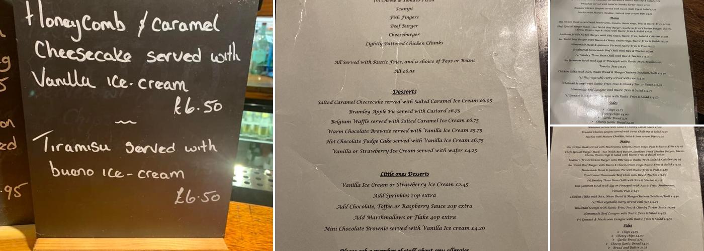 The Ysgethin Inn Menu