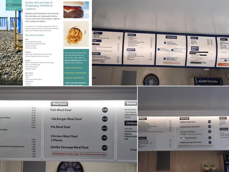 Allports Fish & Chips Porthmadog Menu